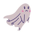 Cute Sad Ghost Character as Flying Poltergeist Creature Vector Illustration