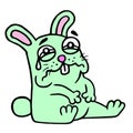 Cute sad green hare. Vector illustration.