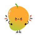 Cute angry mango character. Vector hand drawn cartoon kawaii character illustration icon. Isolated on white background
