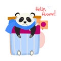 Cute sad panda is sick, flat vector illustration