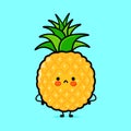 Cute sad pineapple character. Vector hand drawn cartoon kawaii character illustration icon. Isolated on blue background Royalty Free Stock Photo