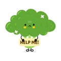 Cute sad sick broccoli asks for help character. Vector hand drawn cartoon kawaii character illustration icon. Isolated Royalty Free Stock Photo