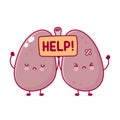 Cute sad sick human lungs organ character