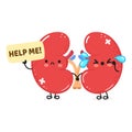 Cute sad sick Kidneys organ asks for help character. Vector hand drawn cartoon kawaii character illustration icon