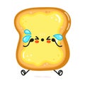 Cute sad sliced toast bread and butter character. Vector hand drawn cartoon kawaii character illustration icon. Isolated Royalty Free Stock Photo