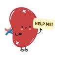 Cute sad sick Spleen organ asks for help character. Vector hand drawn cartoon kawaii character illustration icon