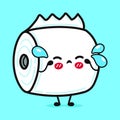 Cute cry toilet paper character. Vector hand drawn cartoon kawaii character illustration icon. Isolated on blue Royalty Free Stock Photo