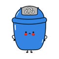 Cute sad trash can character. Vector hand drawn cartoon kawaii character illustration icon. Isolated on white background Royalty Free Stock Photo