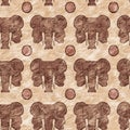 Cute safari african elephant wild animal pattern for babies room decor. Seamless furry brown textured gender neutral Royalty Free Stock Photo