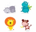 Cute safari animals set - hippo, rhino, lion... Royalty Free Stock Photo