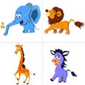 Cute safari animals set - lion, zebra, giraffe,fish and elephant Vector Illustration on white background Royalty Free Stock Photo