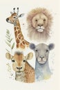 Cute safari animals. Unreal. Wild animals, water paints, watercolors