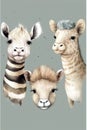 Cute safari animals. Unreal. Wild animals, water paints, watercolors