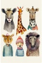Cute safari animals. Unreal. Wild animals, water paints, watercolors