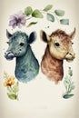 Cute safari animals. Unreal. Wild animals, water paints, watercolors