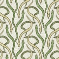 Cute safari snake wild animal pattern for babies room decor. Seamless reptile green textured gender neutral print design