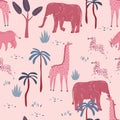 Cute Safari wild animal seamless pattern vector illustration EPS10 ,Design for fashion , fabric, textile, wallpaper, cover, web , Royalty Free Stock Photo