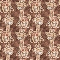 Cute safari wild giraffe animal pattern for babies room decor. Seamless african furry brown textured gender neutral