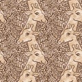 Cute safari wild giraffe animal pattern for babies room decor. Seamless african furry brown textured gender neutral