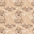 Cute safari wild lion animal pattern for babies room decor. Seamless furry brown textured gender neutral print design. Royalty Free Stock Photo