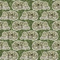 Cute safari wild tiger animal pattern for babies room decor. Seamless big cat furry green textured gender neutral print