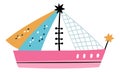 Cute sailboat in childish style. Sailing fishing ship