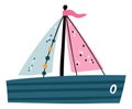 Cute sailing ship. Kid sailboat. Marine transport