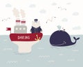 Cute sailor bear on a ship
