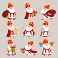 Cute Saint Nicholas collection or Sinterklaas - vector illustration