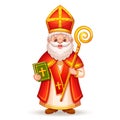 Cute Saint Nicholas, Sinterklaas cartoon character. St Nicolas winter holiday day. Christmas Christian religion Santa man. Vector