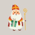 Cute Saint Nicholas Sinterklaas with gift - cartoon style vector illustration Royalty Free Stock Photo