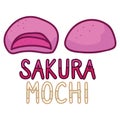 Cute sakura mochi vector. Strawberry daifuku Japanese snack clipart.