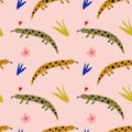 Cute salamander vector pattern, seamless design. Trendy hand drawn illustration, scandinavian style. Good for textile design,