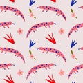 Cute salamander vector pattern, seamless design. Trendy hand drawn illustration, scandinavian style. Good for textile design,