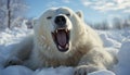 Cute Samoyed puppy playing in the snowy forest generated by AI Royalty Free Stock Photo