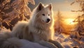 Cute Samoyed puppy playing in snowy forest, pure winter beauty generated by AI Royalty Free Stock Photo