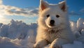 Cute Samoyed puppy playing in the snowy winter forest generated by AI Royalty Free Stock Photo