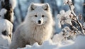 Cute Samoyed puppy playing in snowy winter forest generated by AI Royalty Free Stock Photo