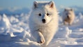 Cute Samoyed puppy playing in snowy winter forest generated by AI Royalty Free Stock Photo