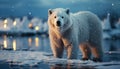 Cute Samoyed puppy standing in snowy arctic forest at dusk generated by AI