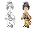 Cute samurai cartoon coloring page Royalty Free Stock Photo