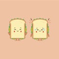 Cute Sandwich Character Smiling and Sad