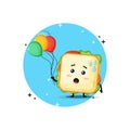 Cute sandwich mascot carrying a balloon