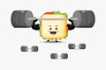 Cute sandwich mascot lifting a barbell