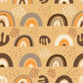 A cute sandy yellow rainbow pattern with an endless texture for fabric, wrapping paper and wallpaper. Trending editable vector