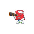 Cute santa bag open with sailor holding binocular mascot Royalty Free Stock Photo