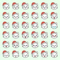 Cute Santa cat emotion face in various expession, editable line icon Royalty Free Stock Photo