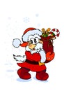 Cute Santa. A Christmas illustration cute, nice, funny cartoon Santa with gifts. Winter banner.