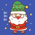 Cute Santa Christmas tree. X mas card happy new year kids