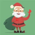 Cute Santa Claus with a bag of gifts waving. Vector Christmas illustration. New Years banner.